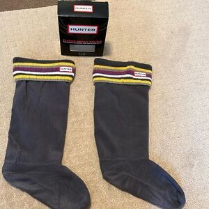 Hunter Fleece Welly Socks with Rainbow Striped Cuff